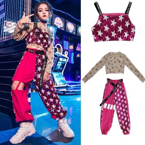 Jazz Sequins Dance Costumes For Girls Ballroom Hip Hop Dance Clothes Kids Street Dance Outfits Stage Festival Clothing DQS7714