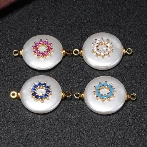 Purple red deep blue mint white cz paved flower wreath rim charm coin pearl gold beads connector for earring bracelet choker