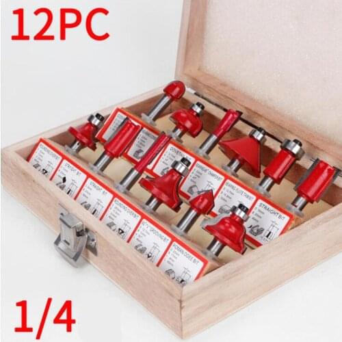 12/15pcs/set Woodworking Milling Cutters 1/4''/6.35mmShank Carbide Router Bit For Wood Cutter Trimming Machine Cutting Tools