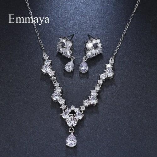 Emmaya Brand Luxury Cubic Zircon Water Drop Pendant Geometric Crystal Earrings Necklace Set For Women Popular Bride Jewelry Gift