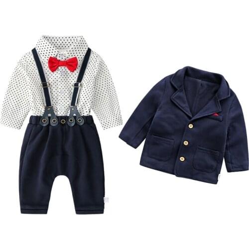 Baby Boy Clothes Set ,Infant Gentleman Long Sleeve Shirts + Pants + Suspender +Coat + Bow Tie Outfits Suits