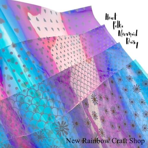 New Rainbow 30x22cm/A4 Soft TPU Faux Jelly Sheets In Design Daisy, Mermaid, Polka, Hearts For Bows Making, DIY Accessories Craft