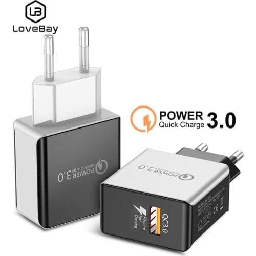 Lovebay QC 3.0 USB Drawing Quick Charger Fast Mobile Phone Charger EU Plug Wall For iPhone 11 Pro XR XS Max Samsung Redmi Huawei