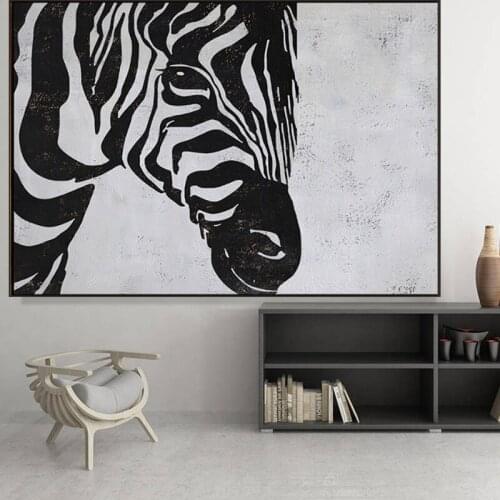 Minimalist Black White Zebra Pic 100% Hand Painted Abstract Oil Painting On Canvas Wall Art For Living Room Home Decor No Frame