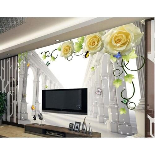 Custom 3d mural wallpaper European style Rose Roman column space Home Decoration Non woven wallpaper