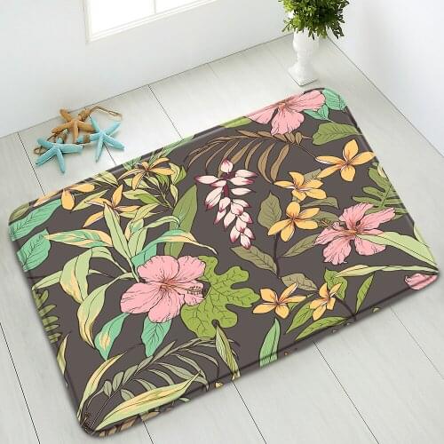 Non-Slip Bath Mat Flamingo Tropical Plants Green Leaves Bedroom Kitchen Doormat Indoor Floor Mat Home Absorbent Carpet Washable