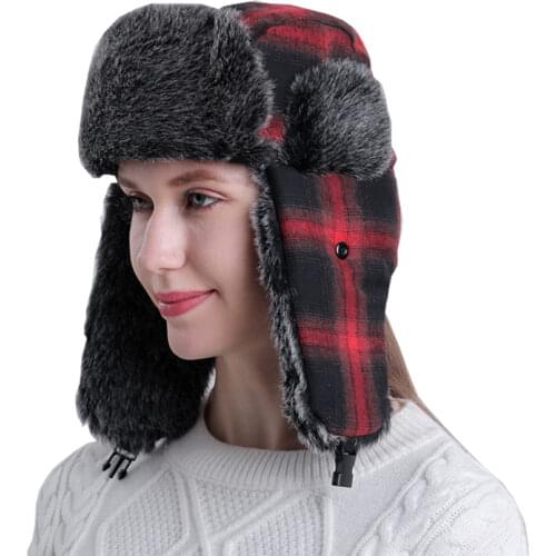 New Bomber hat Winter hat For Men Women Thicker Plaid Russian Ushanka Hat Snow Ski Hat Warm Trapper Earflap Hat
