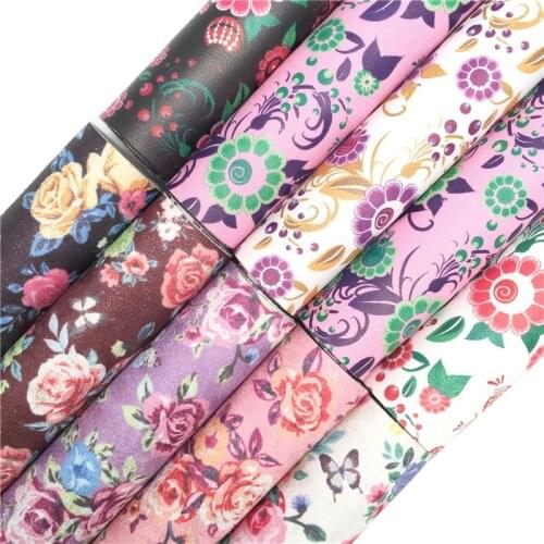 Onefly Wholesales Dropshipping Leather Supplier Rose Flowers Printed Synthetic Faux leather Fabric Sheets DIY Bow Earrings FZ135