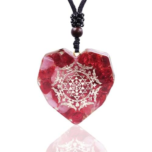 Orgonite Heart-Shaped Crystal Pendant Red Coloured Glaze Reiki Healing Yoga Meditation Energy Necklace For Women
