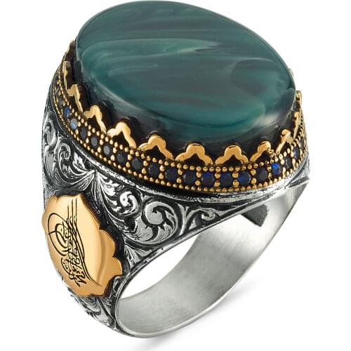 Original New Hot Sale Moon Star English Men Rings Antique Islamic Trendy Tugra 925 Silver Ottoman Mens Ring Vintage Jewelry