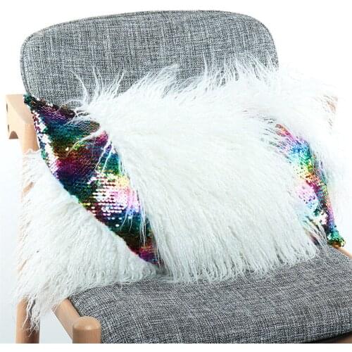 Rectangular Hairy Cushion Cover 30x50 Artificial Alpaca Colorful Sequin Pillowcase Decoration For Home Party