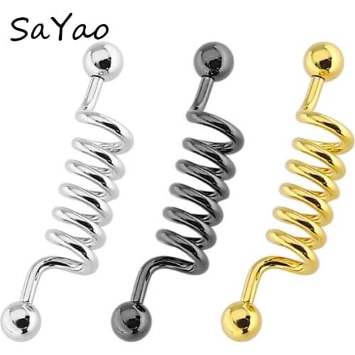 SaYao 1 Piece Gold Surgical Stainless Steel Love Long Industrial Barbell Piercing Spiral Helix Ear Body Piercing Jewelry