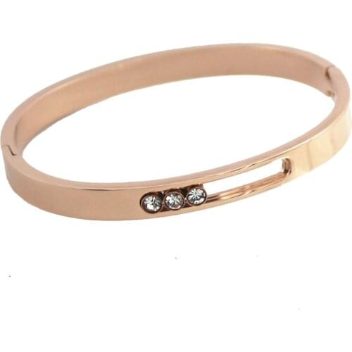 2021 Individuality Jewelry Titanium Steel Gold Color 3 Movement Zircon Slide Bangle Bracelet for Women