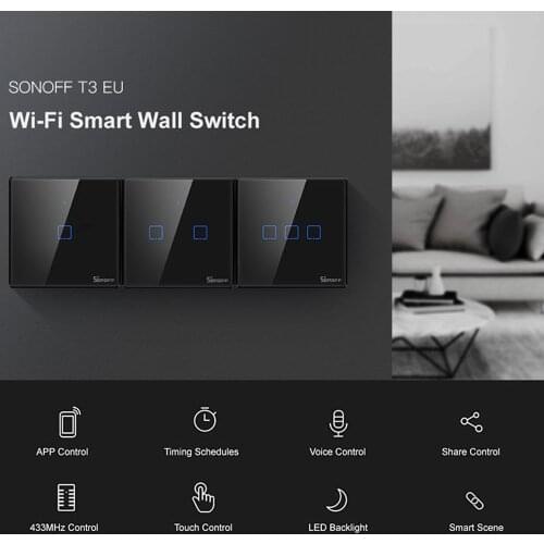 SONOFF T3 TX SmartSwitch Wifi Wall Touched Switch With Border Home 433 Remote RF/Voice/APP/Touching Control Work With Alexa EU
