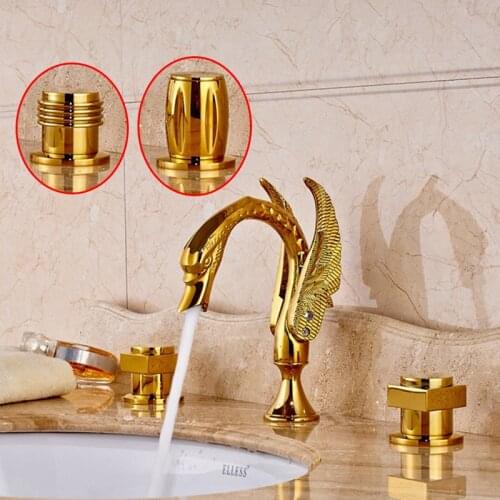 Swan Style Deck Mount Waterfall Bathroom Basin Faucet Dual Handles Mixer Tap New