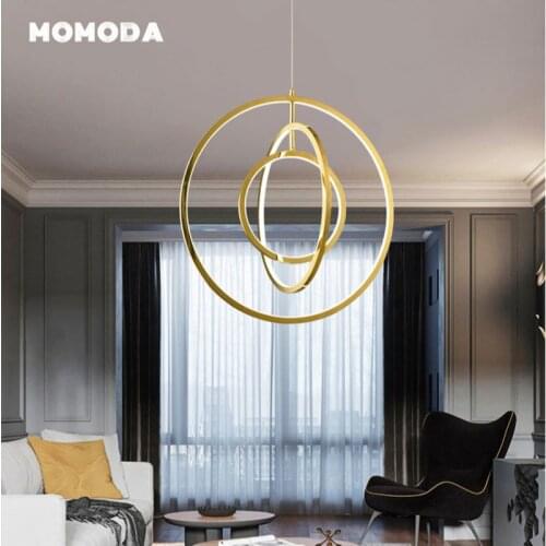 Modern LED Chandeliers Lighting Nordic Gold Circlr Stainless Steel Acrylic Ring Pendant Hanging Lamps Bedroom Living Room Lights