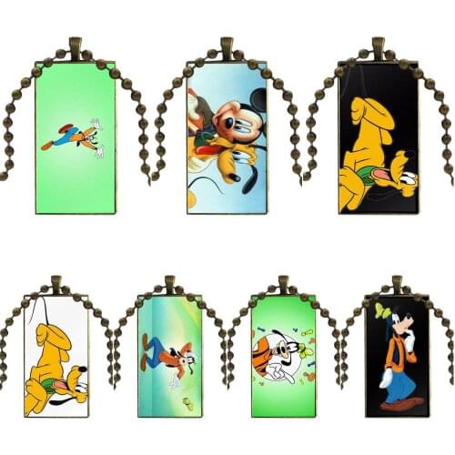 Glass Cabochon Pendant Necklace Rectangle Fashion Necklace For Lovers Girl Friend Best Gift Angry Goofy