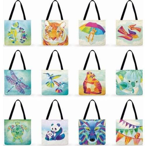 Ladies Shoulder Bag Pop Animal Painting Print tote Bag For Women Casual Tote Owl Lion Foldable Shopping Bag outdoor Beach Bags