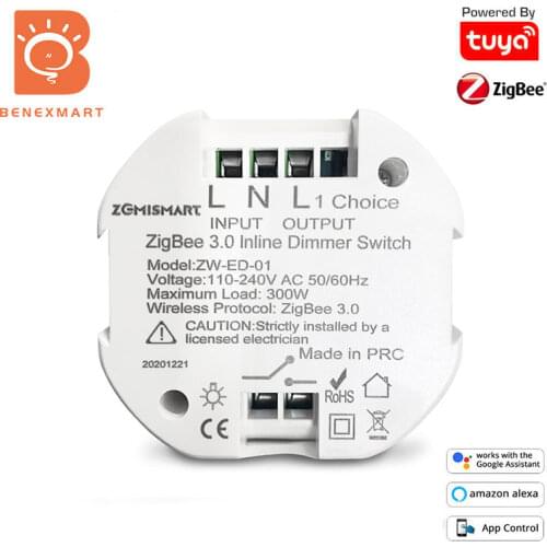 Benexmart Zigbee 3.0 Smart Inline Dimmer Switch 100-240V Connect to Wink Hub Smartthings Alexa Google Home Voice Control