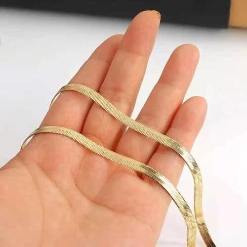 4mm Wide Stainless Steel Gold Plated Women Flat Blade Chain Clavicle Choker Metal Snake Bone Necklace Gift Wholesale Freeship