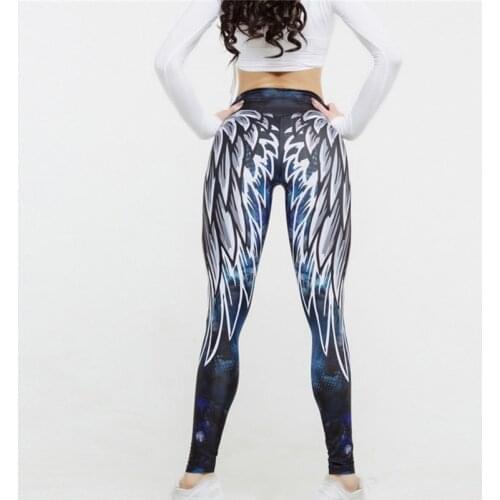 CUHAKCI Angel Wing Print Push Up Leggings Women Digital Printed Sexy Cartoon Graffiti Fitness Pants Funny Sporting Trousers