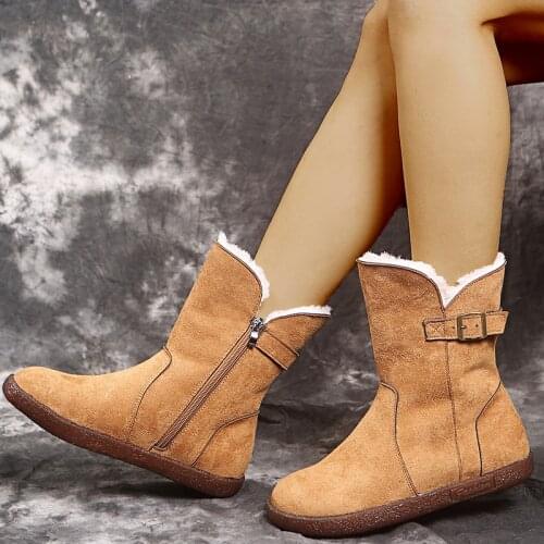 Women Snow Boots warm plush winter Ladies Buckle Flats Female Non Slip snow boot female Outdoor Shoes Womens Suede Casual New