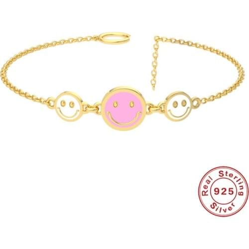 CANNER Light Blue Smile Simple Enamel Bracelet 925 Sterling Silver Bracelet For Women Pulseras Mujer Bracelets Charms Jewelry