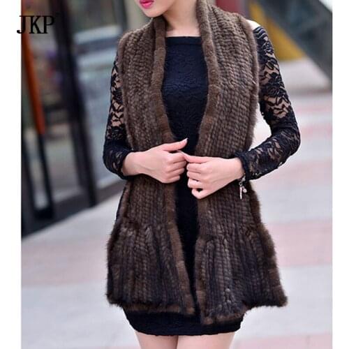 JKP Knitted Real Mink Fur Scarf for Women Fashion Winter Warm Natural Animal Fur Scarves 2019 Luxury Shawl and Wraps