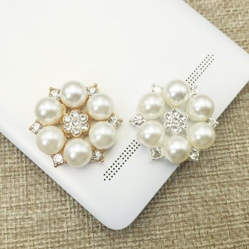 10pcs lot Craft Pearl Crystal Rhinestone Buttons Flower Round Cluster Flatback Wedding Embellishment Jewelry Craft