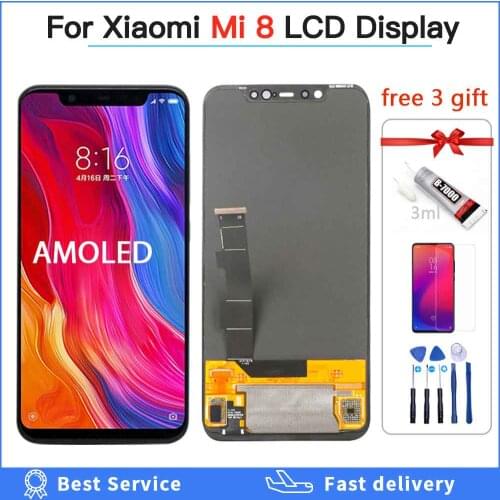 100% tested AMOLED For Xiaomi Mi 8 MI8 LCD Display Touch Screen Digitizer for Xiaomi M1803E1A Replacement lcd Assembly 6.21"
