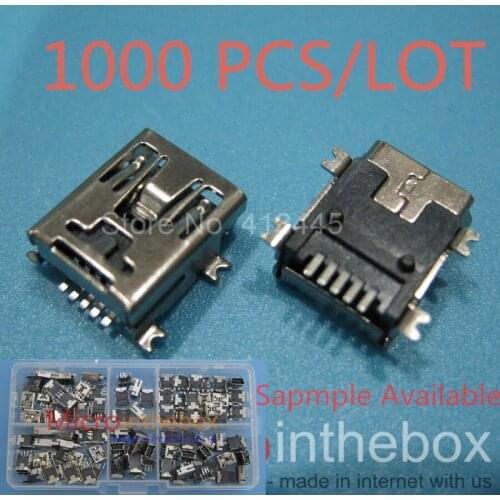 1000PCS/LOT Mini usb connector female Copper Shell SMD SMT 5Pin mini usb jack for mobile phone bluetooth speaker