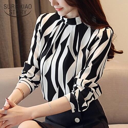 2021 new Korean fashion women blouse long sleeved printed women top stand collar blouses slim fit office lady blusa 0941 40