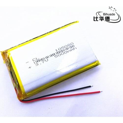 2pcs/lot Liter energy battery 3.7V 5000mAh 105080 PLIB polymer lithium ion / Li-ion battery for dvr GPS mp4 mp3