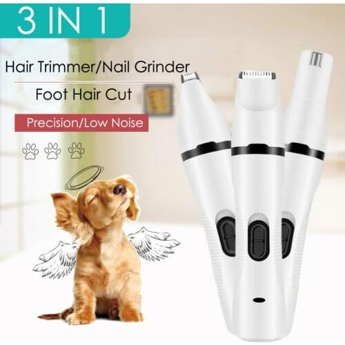 3 IN 1 Pet Grooming Kit Rechargeable Pet Clipper Cat Dog Hair Trimmer Paw Nail Grinder Foot Cut Precision Hair Cutting Machine