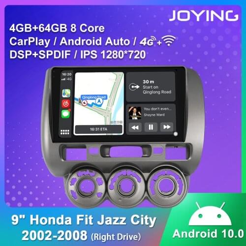 Android 10.0 Screen Touch 9 Inch Car Radio 4GB RAM 64GB ROM GPS Carplay Fast Boot For Honda Fit Jazz City 2002-2008(Rigth Drive)