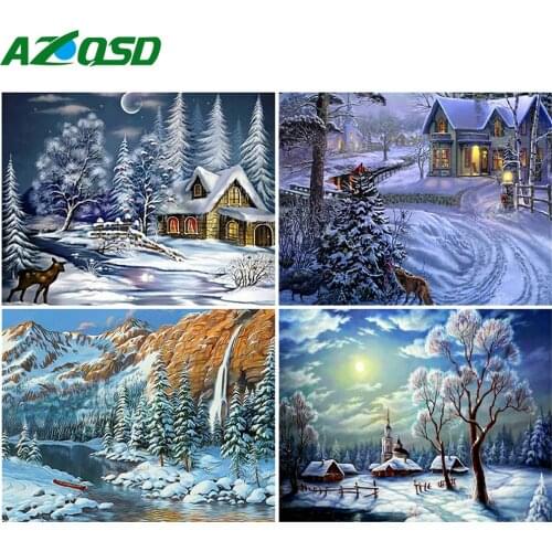 AZQSD Unframe Painting By Numbers Winter Landscape Acrylic Paint Handmade Gift Coloring By Numbers House Decor For Home