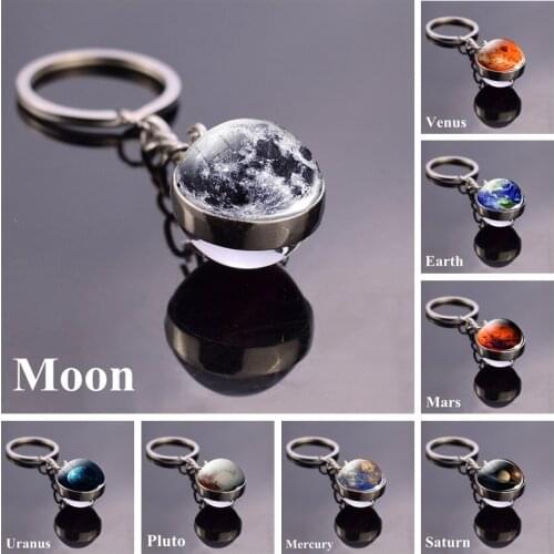 Hot Dropshipping 2019 Solar System Planet Keyring Keychain Moon Earth Sun Mars Art Picture Double Side Glass Ball Key Chain Ring