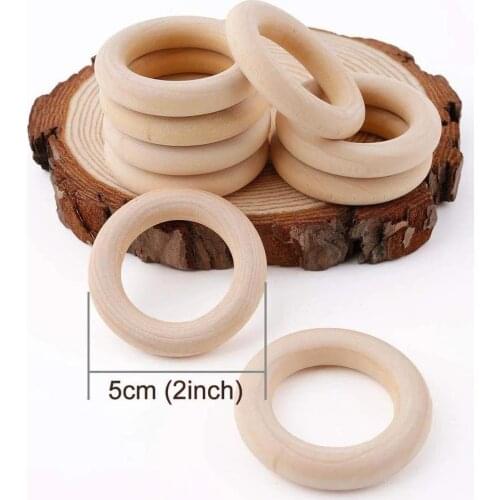 Sutoyuen 50pcs 50mm Wood Ring in Baby Teethers Natural Wooden Rings Baby Sensory Toy Nursing Baby Teething For Bracelet Making