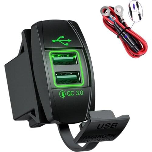 DIY 12-24V QC 3.0 Dual USB Car Charger Socket 36W Fast Charger Waterproof for Truck Motorcycle Marine Boat Bus RV Golf Cart