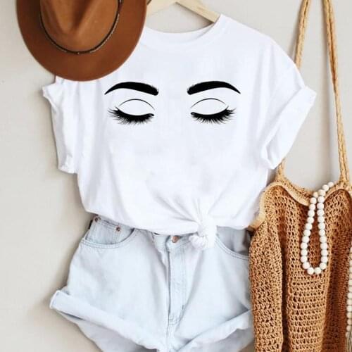 Women 90s Style Ladies Printing Eye Eyelash Fashion Cartoon Summer Lady Print Tee Graphic T Top Female Tshirts Clothes T-Shirt