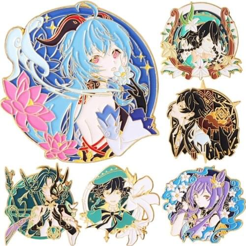 Genshin Impact Keqing Barbatos Ganyu Xiao Morax Zhong Li Cosplay Cartoon Costume Props Metal Badge Pin Alloy Brooch Accessories