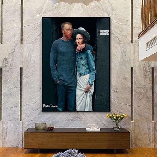 Funny Character Art Van Gogh and Mona Lisa Canvas Painting Modern Posters and Prints Wall Art Picture for Living Room Home Decor