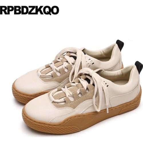 Sneakers china vintage lace up women retro designer shoes flats ladies trainers chic leisure round toe thick sole chinese 2018