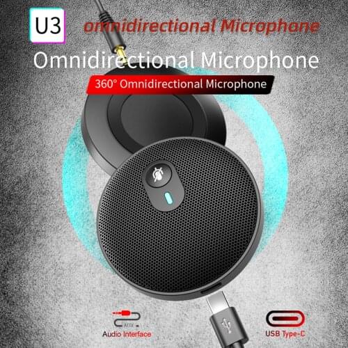 USB Conference Computer Microphone Omnidirectional Condenser Desktop Type-C 3.5mm AUX Pick Up Wired Microphone Mute Function