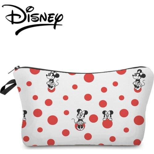 Hot Sale Disney Mickey Minnie Printed Makeup Bag Red Dot Cartoon Fashion Women Storage Bag Polyester Mini Mouse Cosmetic Bag
