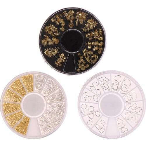 1 Box Gold Ocean Theme Metal Studs Sea Starfish Shell Turtle Slice Flakes 3d Nail Art Decoration In Wheel DIY UV Manicure Tools
