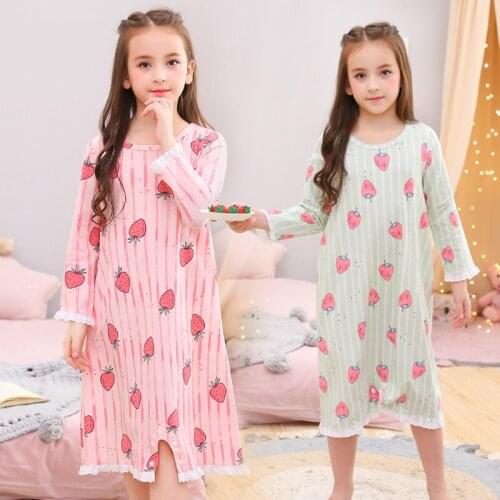 H5674 Girls Sweet Nightgown Spring Autumn Cotton Long Sleeve Thin Cartoon Sleepwear Female Comfortable Princess Home Clothes
