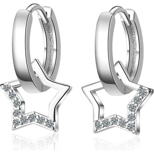 925 Sterling Silver Star Round Charm Cute Piercing Earrings For Women Girlfriend Wedding Banquet eh1085