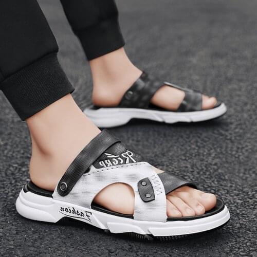 Shoes Male Fashion Men Slippers Sandals Mens Leather Sandles Summer Slipper Massage Shoes Fashion Black Big Size Water Street