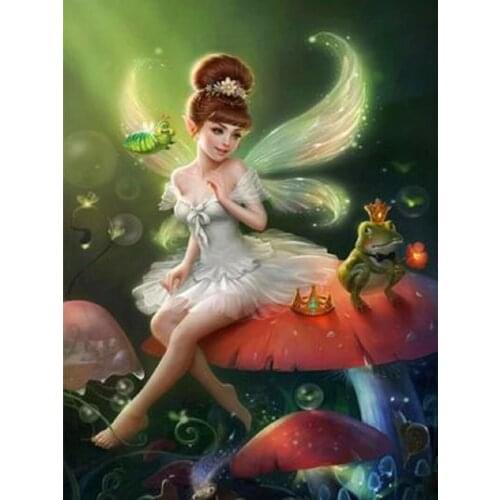 5D DIY Poured Glue Diamond Painting Kit Scalloped Edge The Elf And Frog Prince Wall Decoration Soft Canvas Unique Handcraft Gift